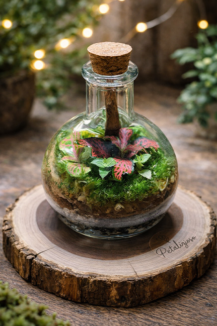 🌿 Terrario in bottiglia con base in vero tronco 3 🌿 Terrario in bottiglia con base in vero tronco - immagine 3