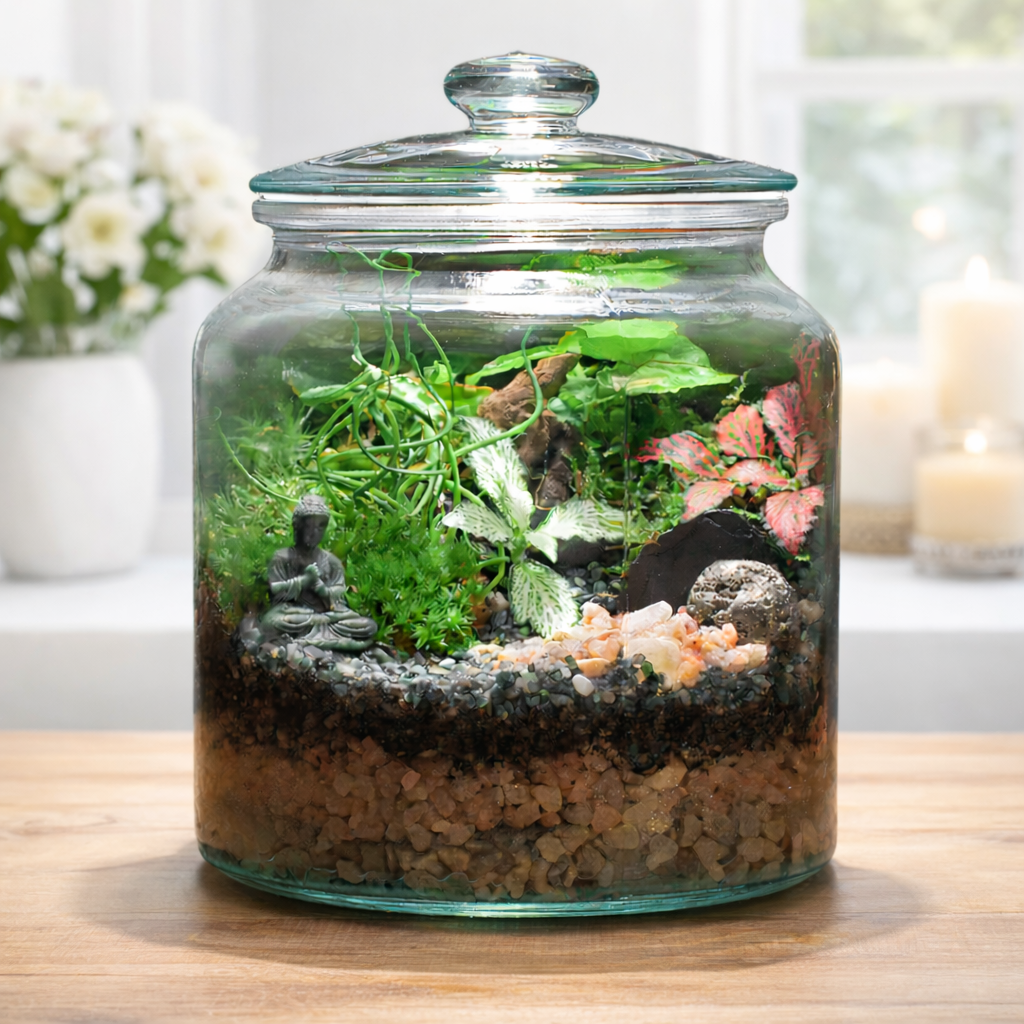 🌿 Terrario Zen con Buddha – Giardino in vetro con coperchio 5 🌿 Terrario Zen con Buddha – Giardino in vetro con coperchio - immagine 5