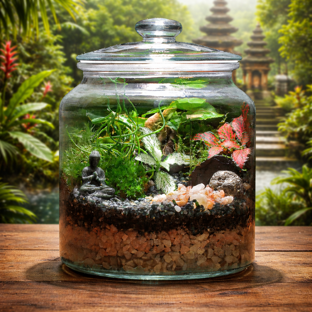 🌿 Terrario Zen con Buddha – Giardino in vetro con coperchio 3 🌿 Terrario Zen con Buddha – Giardino in vetro con coperchio - immagine 3